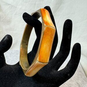 Hexagon-Shaped Vintage Brass Bone Bangle Bracelet 70's BoHo statement piece